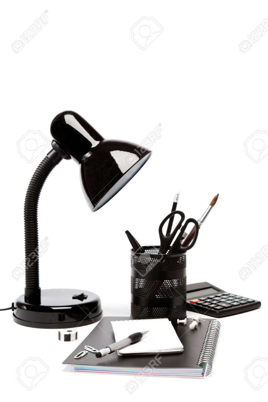 Table lamp and office supplies isolated on white background. - 30646237 Table lamp and office supplies isolated on white background. - 30646237