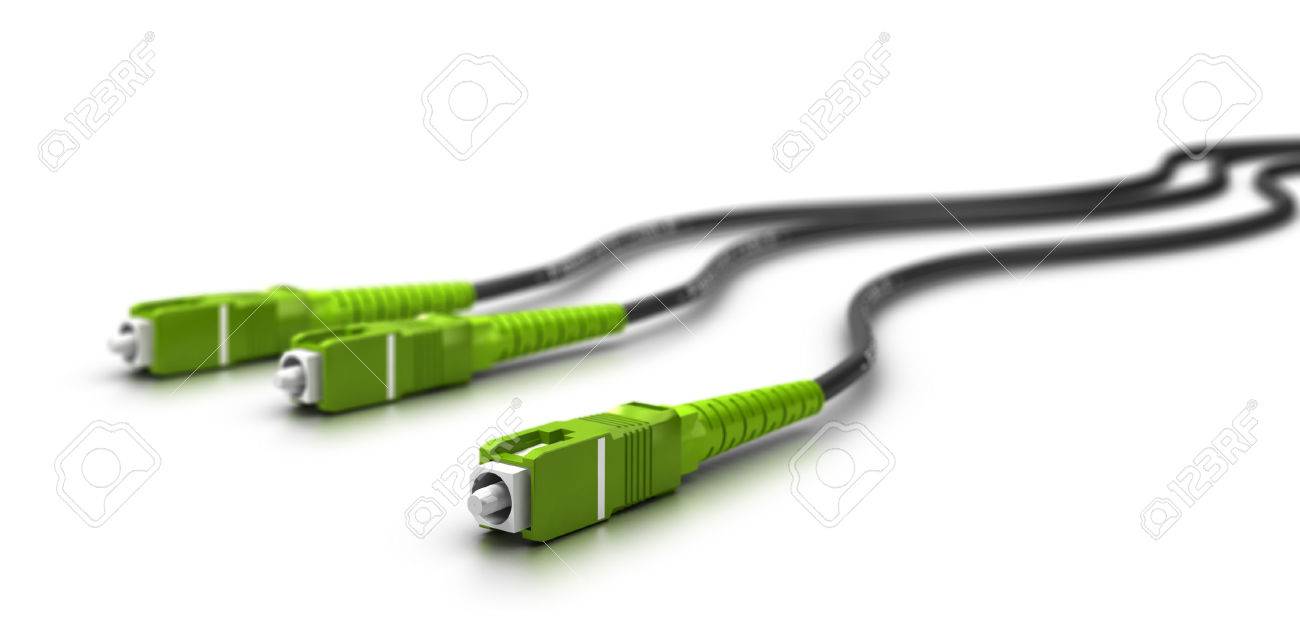 optical fiber cables with connectors over white background 3d optical fiber cable