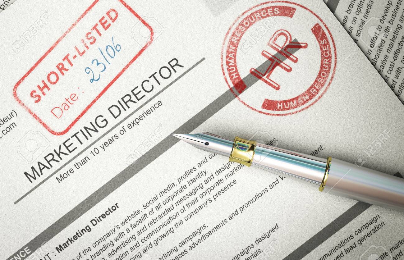 3d illustration of paper resume with pen and the words short listed