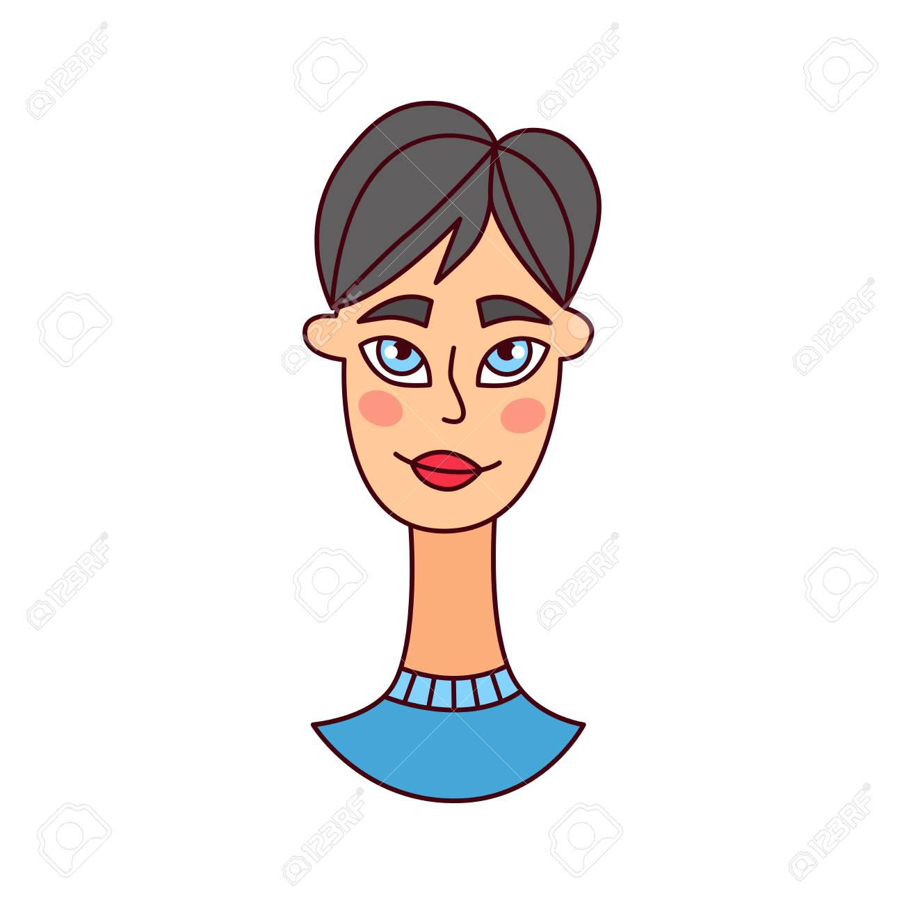 Cute Girl Short Hair Female Woman Colorful Vector Illustration