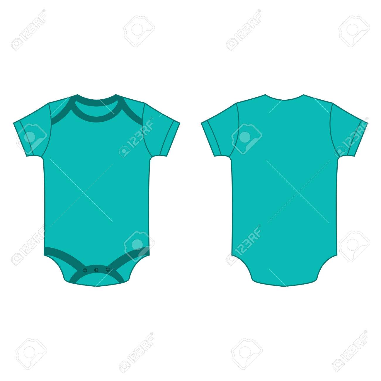 Ropa Para Bebés De Color Turquesa Mameluco Del Vector Aislado Parte Delantera Y Trasera Ilustraciones Svg, Vectoriales, Clip Vectorizado Libre De Derechos. Image 66715171.