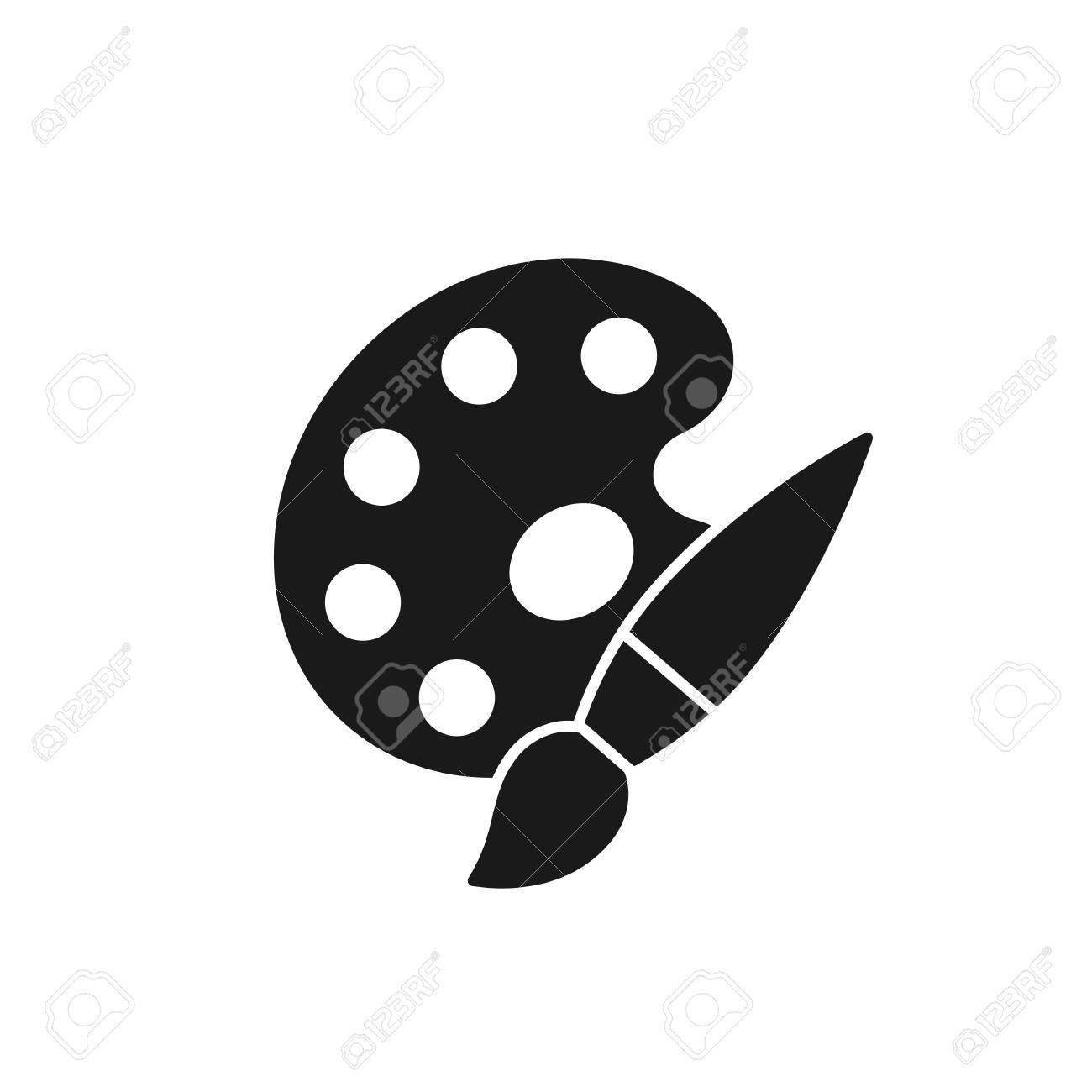 Black Isolated Icon Of Palette With Paintbrush On White Background