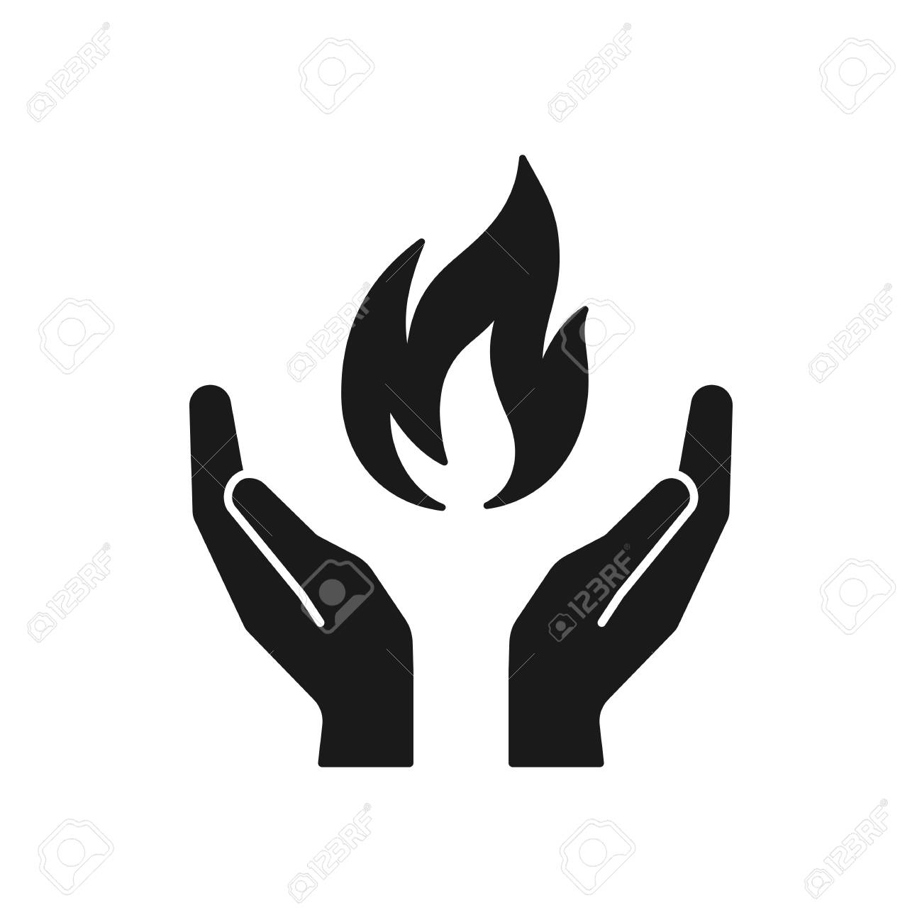 Black Isolated Icon Of Flame In Hands On White Background Silhouette Royalty Free Cliparts Vectors And Stock Illustration Image 113960590