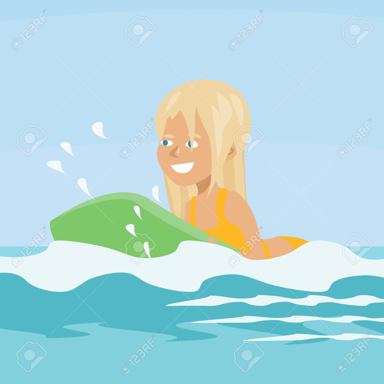 カラフルなイラストを海でサーフボードに少女漫画 のイラスト素材 ベクタ Image