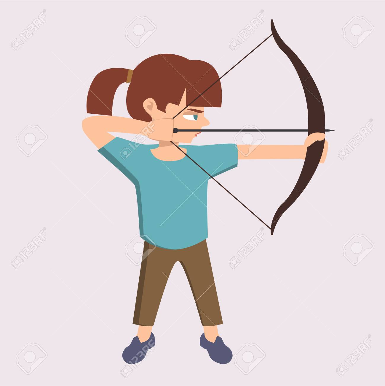 Girl Shoots With Arrow Vector Cartoon Royalty Free Cliparts Vectors And Stock Illustration Image