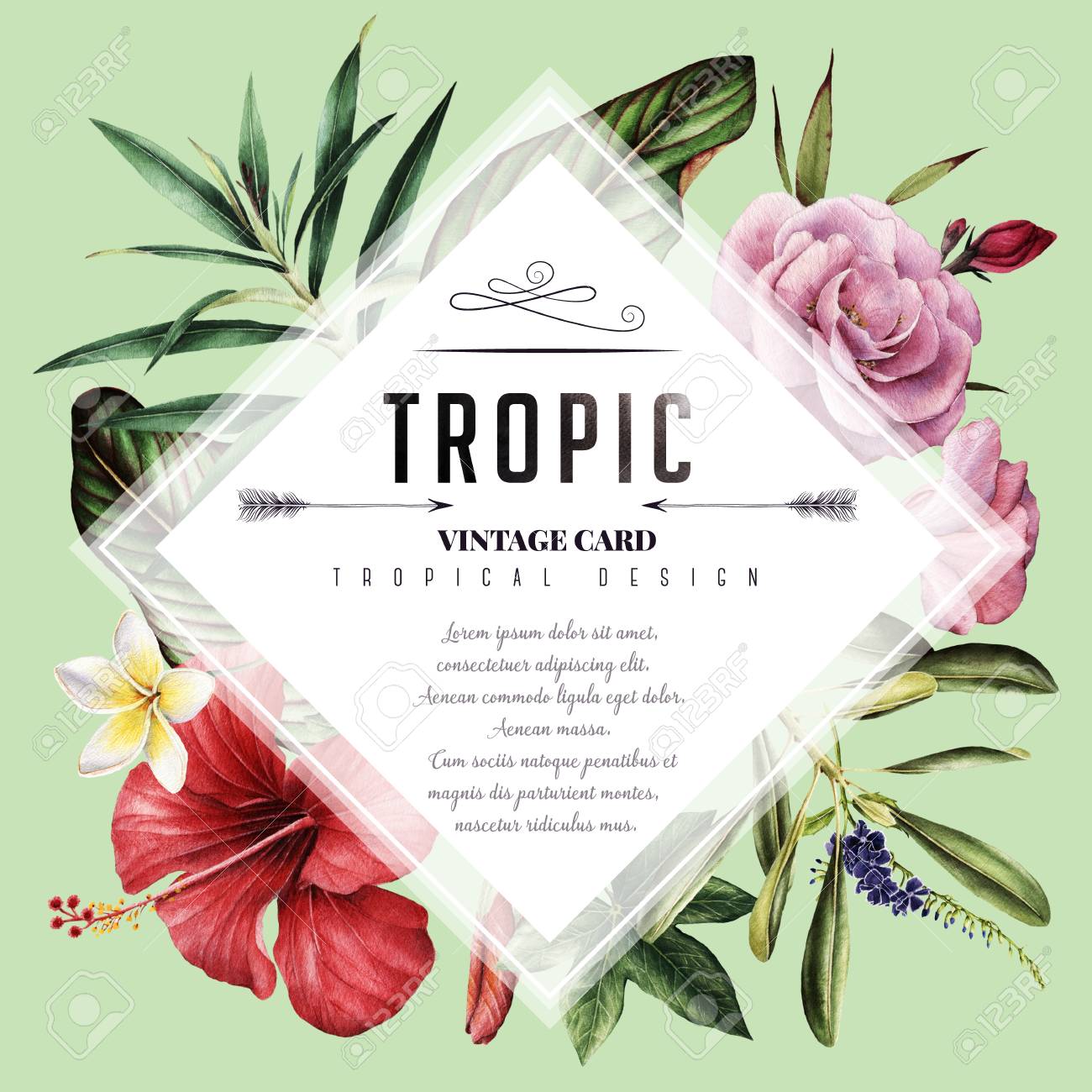 Greeting Card With Tropical Flowers Watercolor Can Be Used