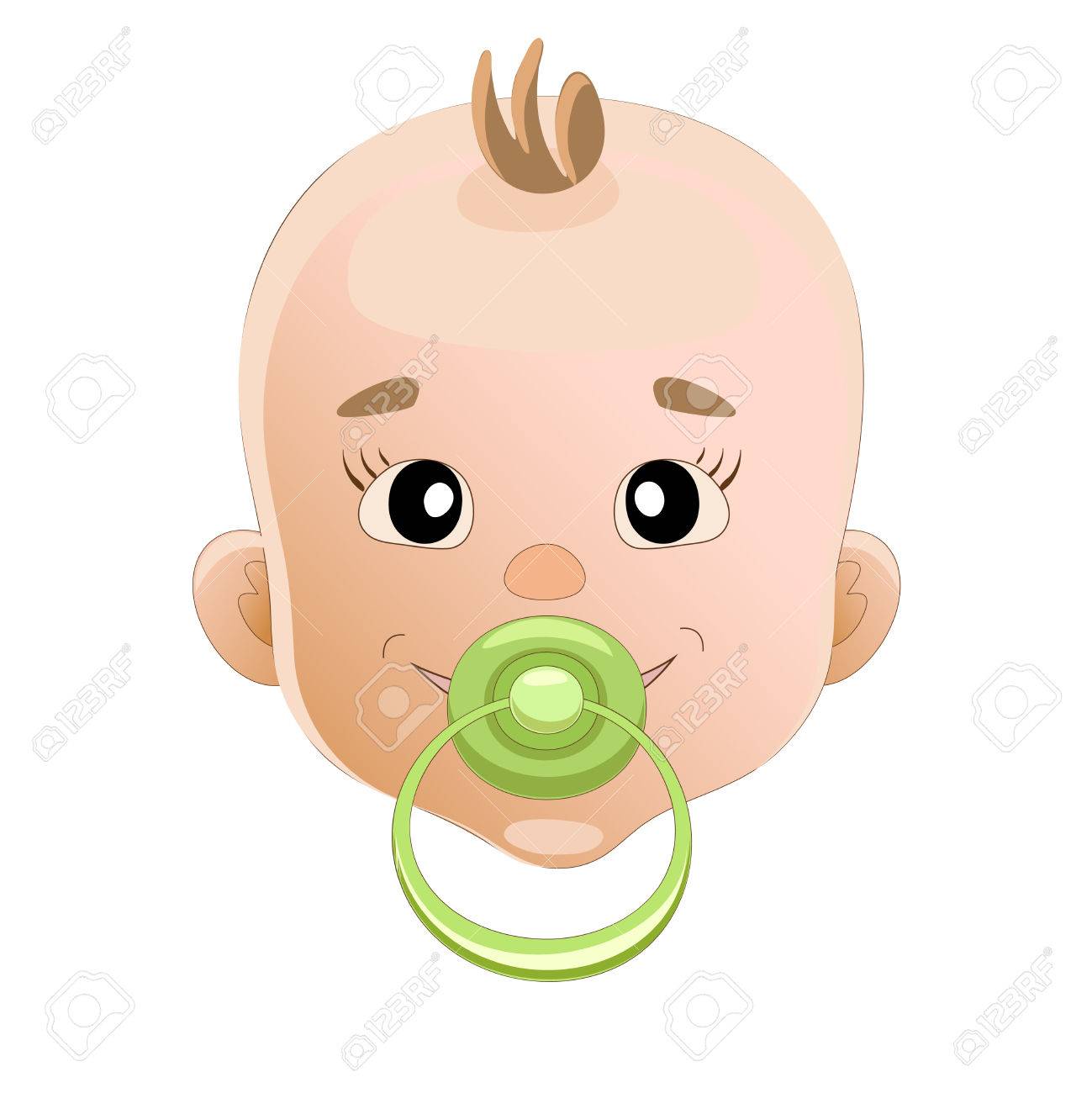 赤ちゃんは 緑のおしゃぶりを吸います 赤ちゃんの笑顔のイラスト素材 ベクタ Image