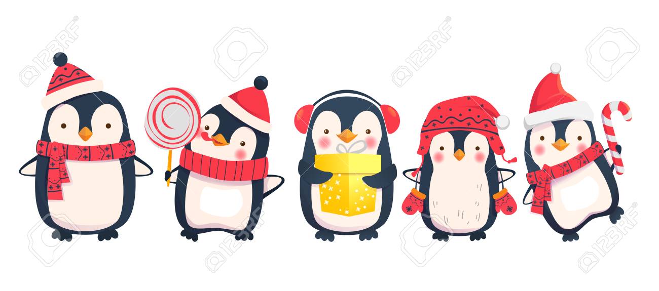 penguins cartoon vector illustration christmas penguin characters