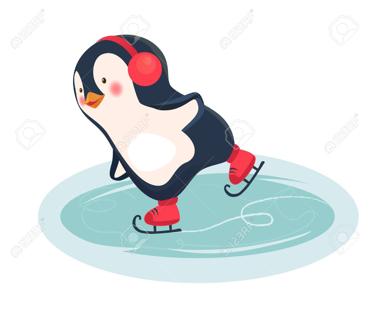 Penguin Cartoon. Penguin Ice Skates On 
