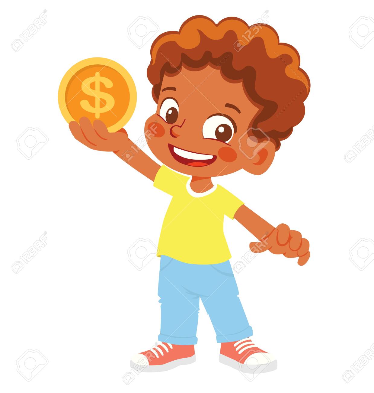 아프리카계 미국인 소년이 동전 금화를 손에 들고 있습니다. 로열티 무료 사진, 그림, 이미지 그리고 스톡포토그래피. Image  151167186