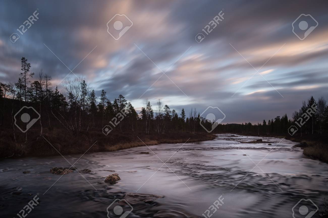 arctic circle finland river sunset stock photo picture and royalty