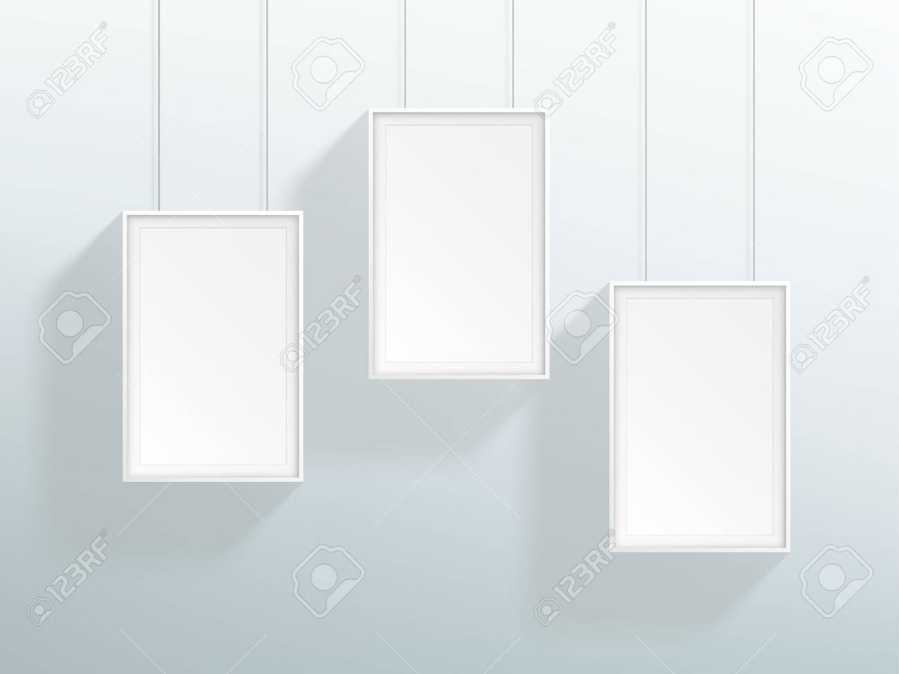 Vector 3 Blank White Realistic Hanging Frames Design Royalty Free