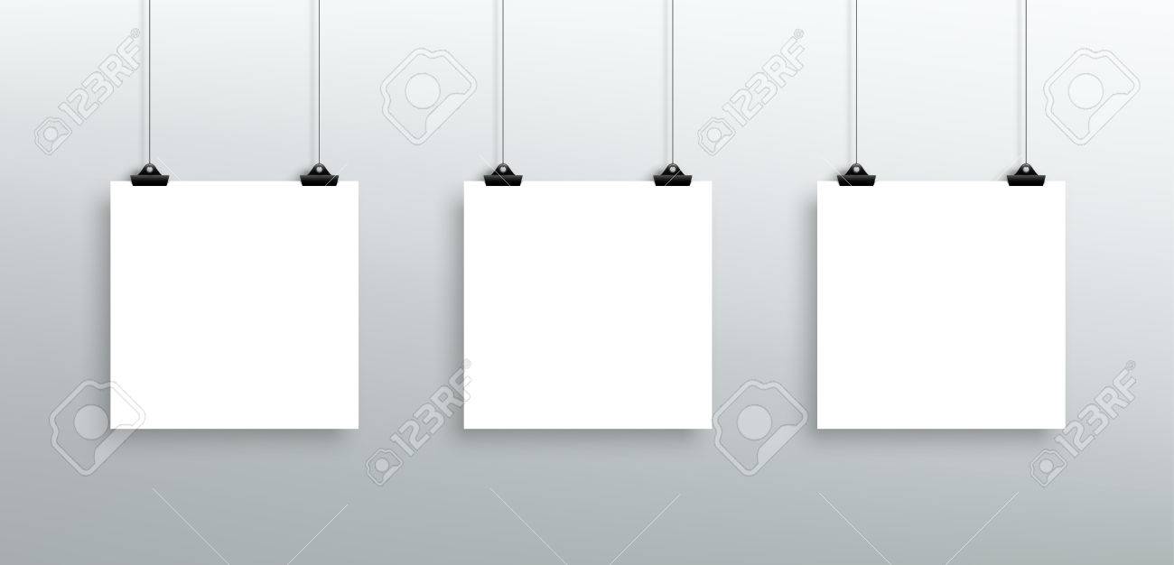 3 vector hanging blank white square sheets from clips royalty free hanging sheets