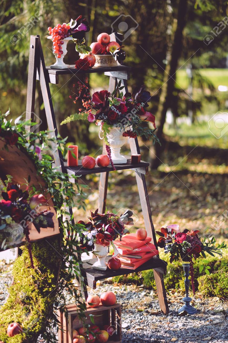 Set Of Autumn Wedding Decor Outdoors Floral Arrangement Of