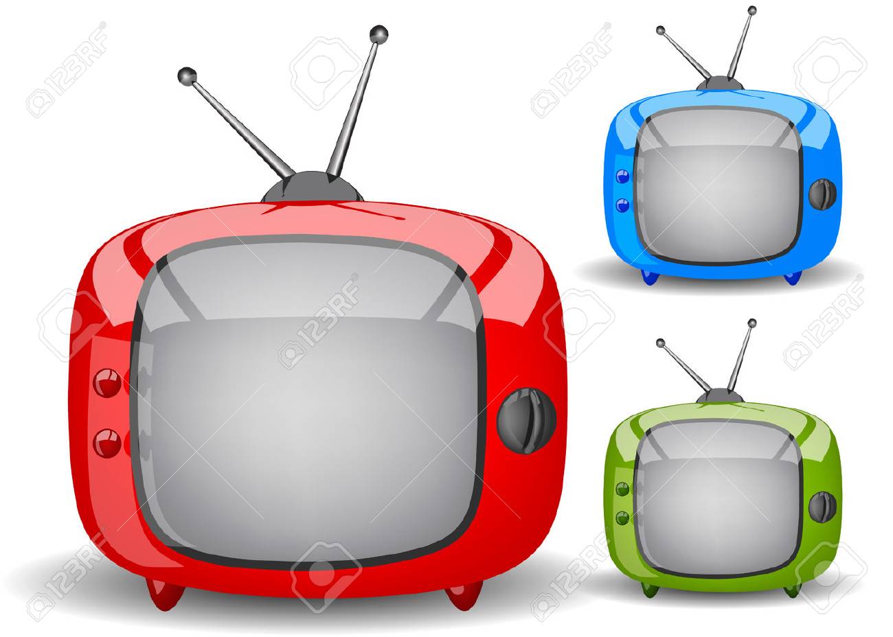 白地に赤 緑 青のかわいいテレビ のイラスト素材 ベクタ Image