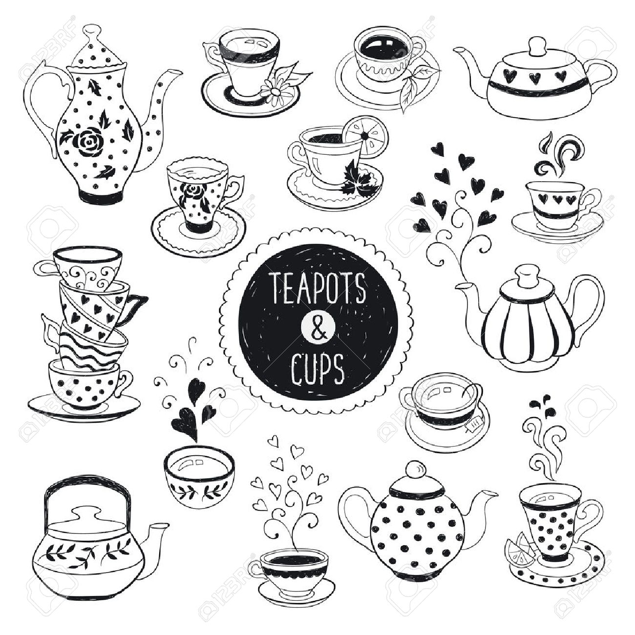hand drawn teapot and