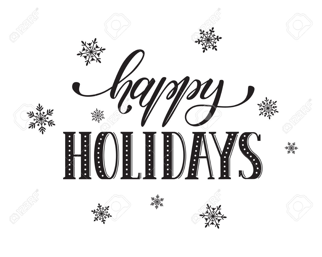 Happy holidays postcard template. Modern New Year lettering with snowflakes isolated on white background. Christmas card concept. - 51230206 Happy holidays postcard template. Modern New Year lettering with snowflakes isolated on white background. Christmas card concept. - 51230206