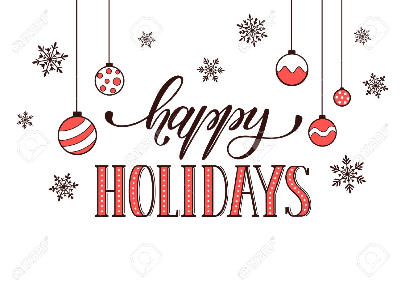 Happy holidays postcard template. Modern New Year lettering with snowflakes isolated on white background. Christmas card concept. - 51230062 Happy holidays postcard template. Modern New Year lettering with snowflakes isolated on white background. Christmas card concept. - 51230062