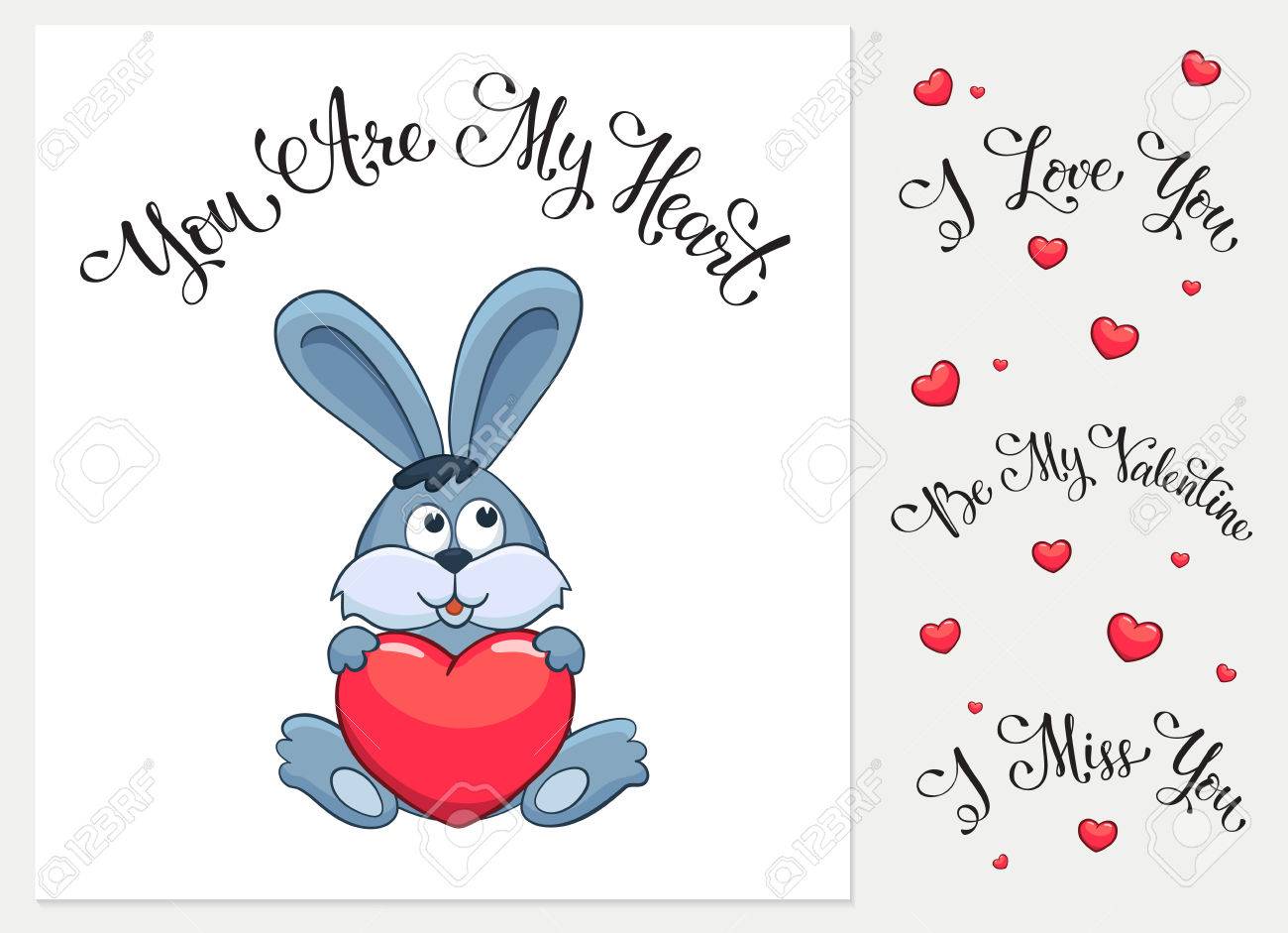 Cartoon Animals With Hearts. I Love You. I Miss You. Be My Valentine. You  Are My Heart. Funny Greeting Card. Royalty Free SVG, Cliparts, Vectors, And  Stock Illustration. Image 51706033.