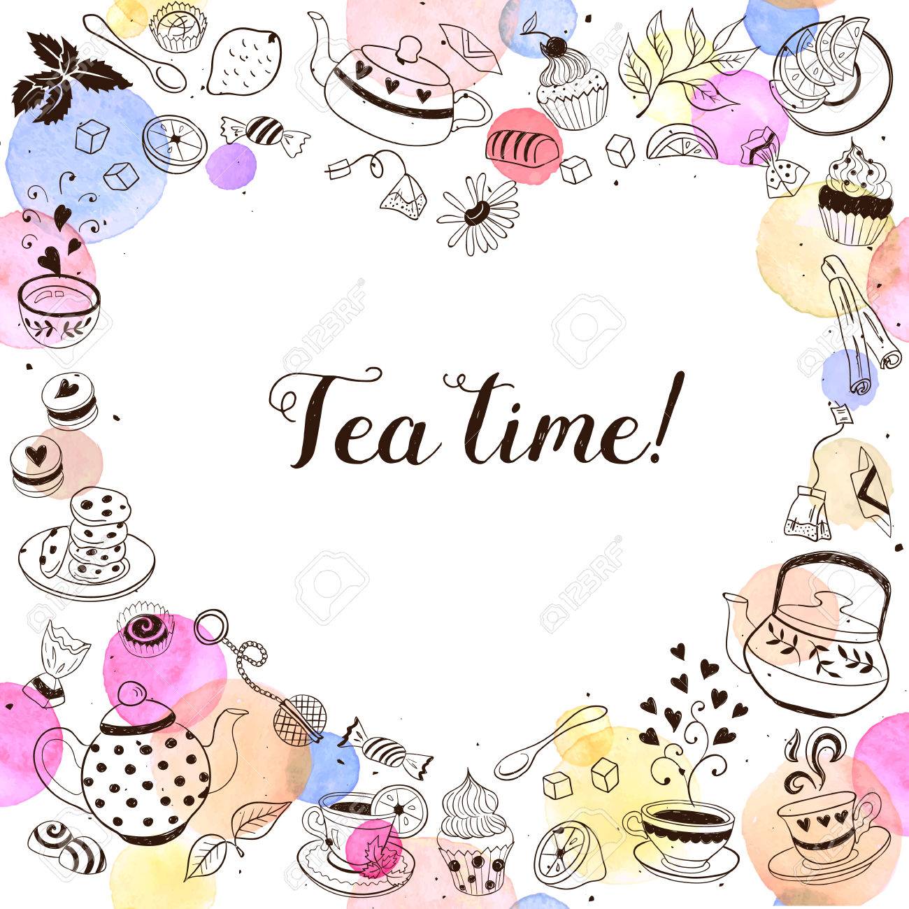 tea time invitation concept tea party card design hand drawn invitation tea party