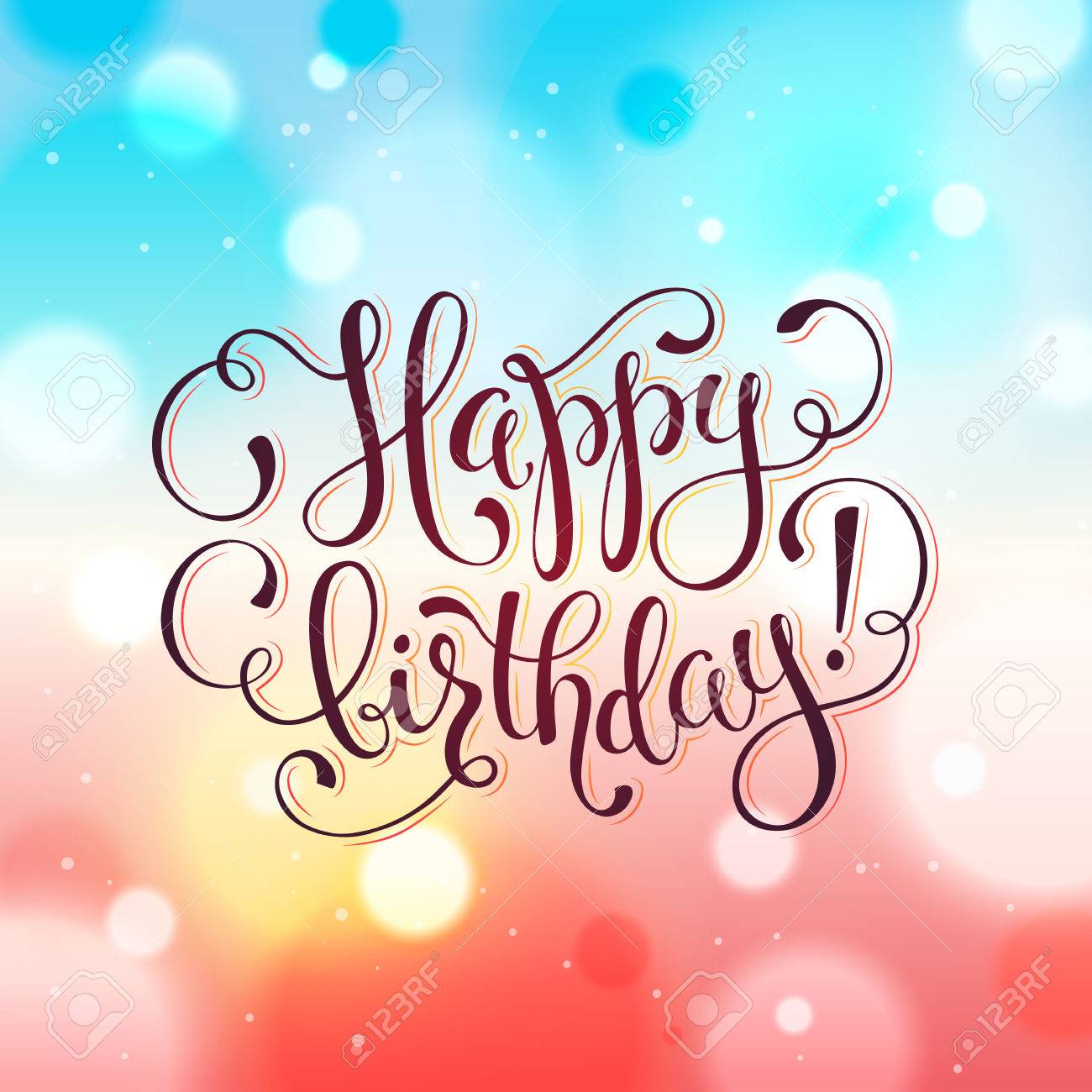Joyeux Anniversaire Carte De Voeux Main Calligraphie Dessine Sur Fond Colore Flou Vecteur Anniversaire Illustration Dans Le Style Romantique Banque D Images Et Photos Libres De Droits Image