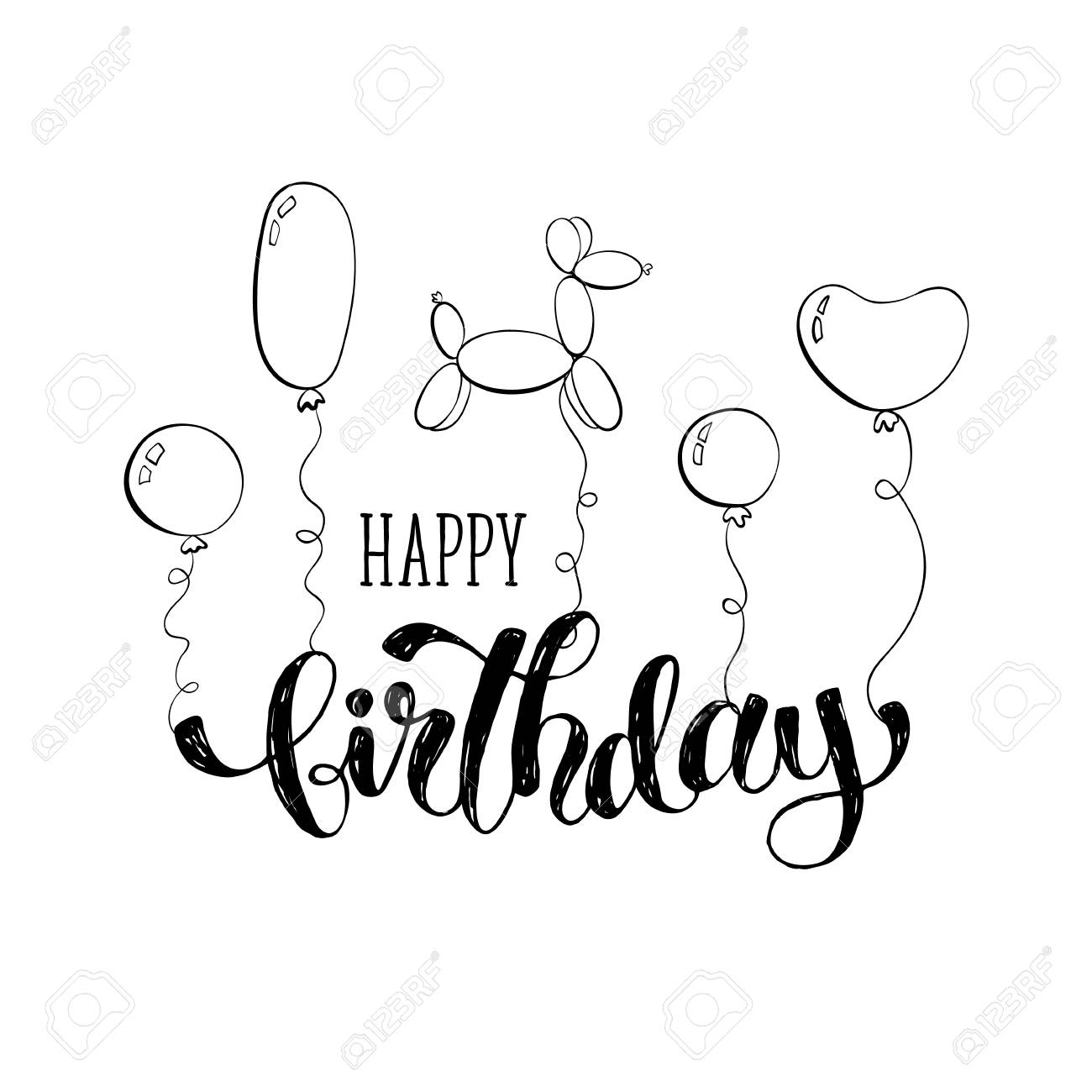 Happy Birthday Greeting Card Hand Drawn Calligraphy Isolated