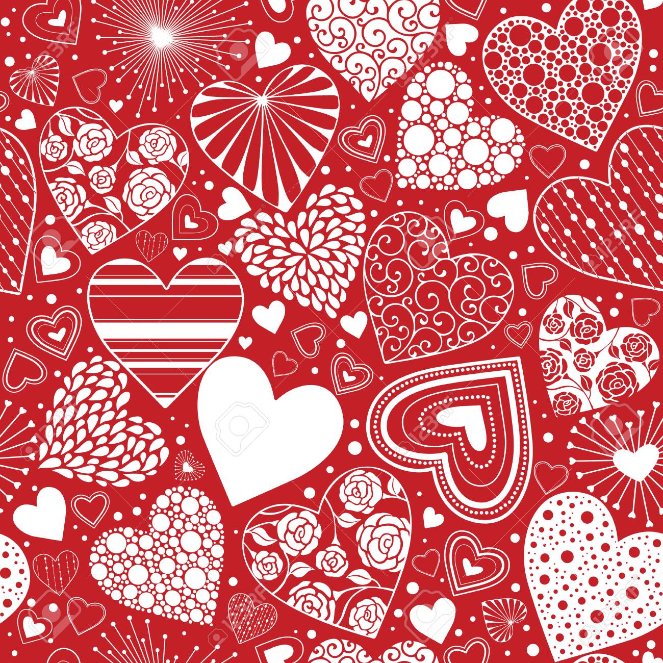 Cute Hearts Seamless Background Valentine S Day Ornament Red And White Romantic Tiled Pattern For Wrapping Paper And Wallpaper Design Royalty Free Cliparts Vectors And Stock Illustration Image