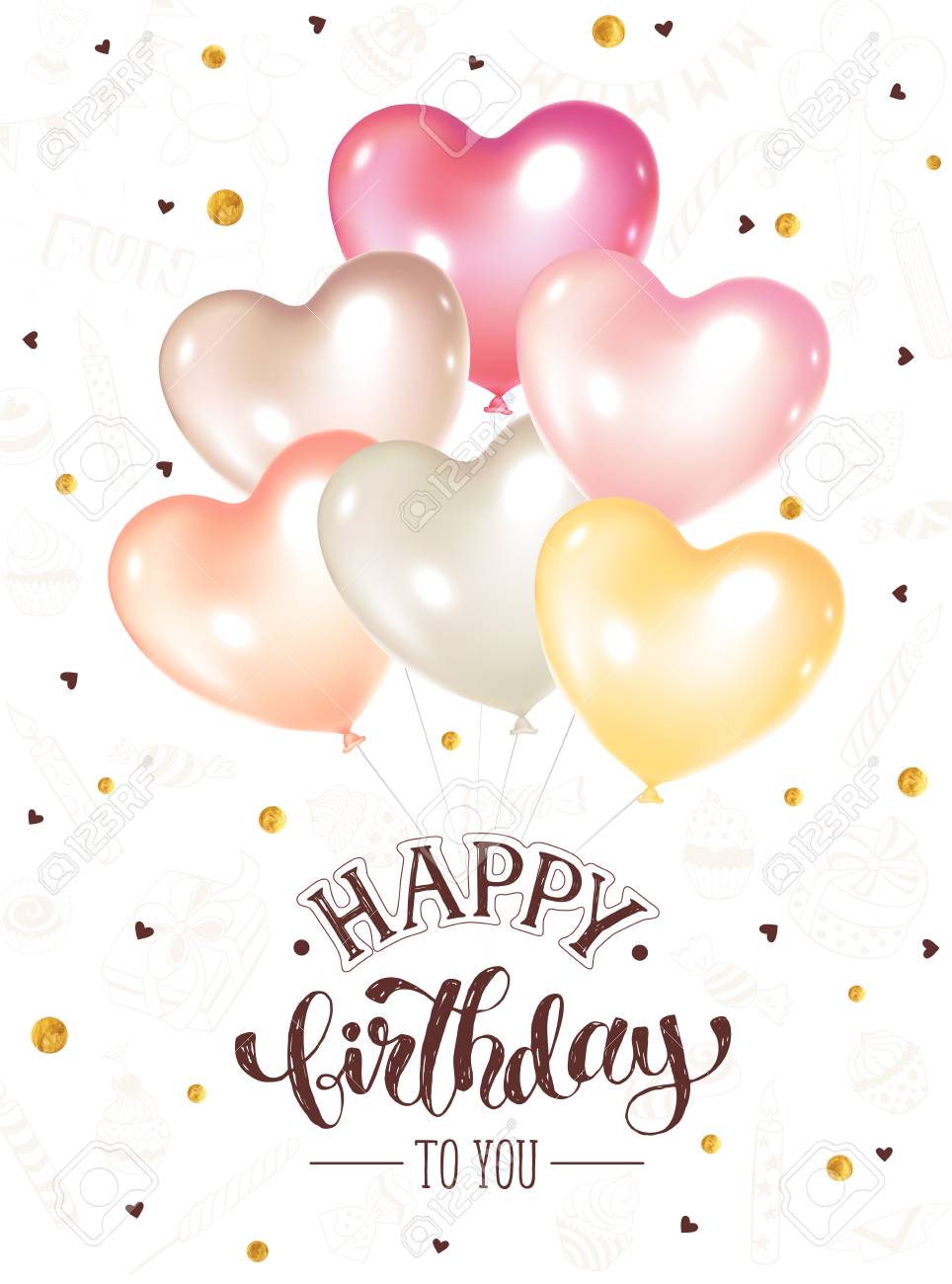 Happy Birthday Greeting Card With Colorful Balloons Isolated