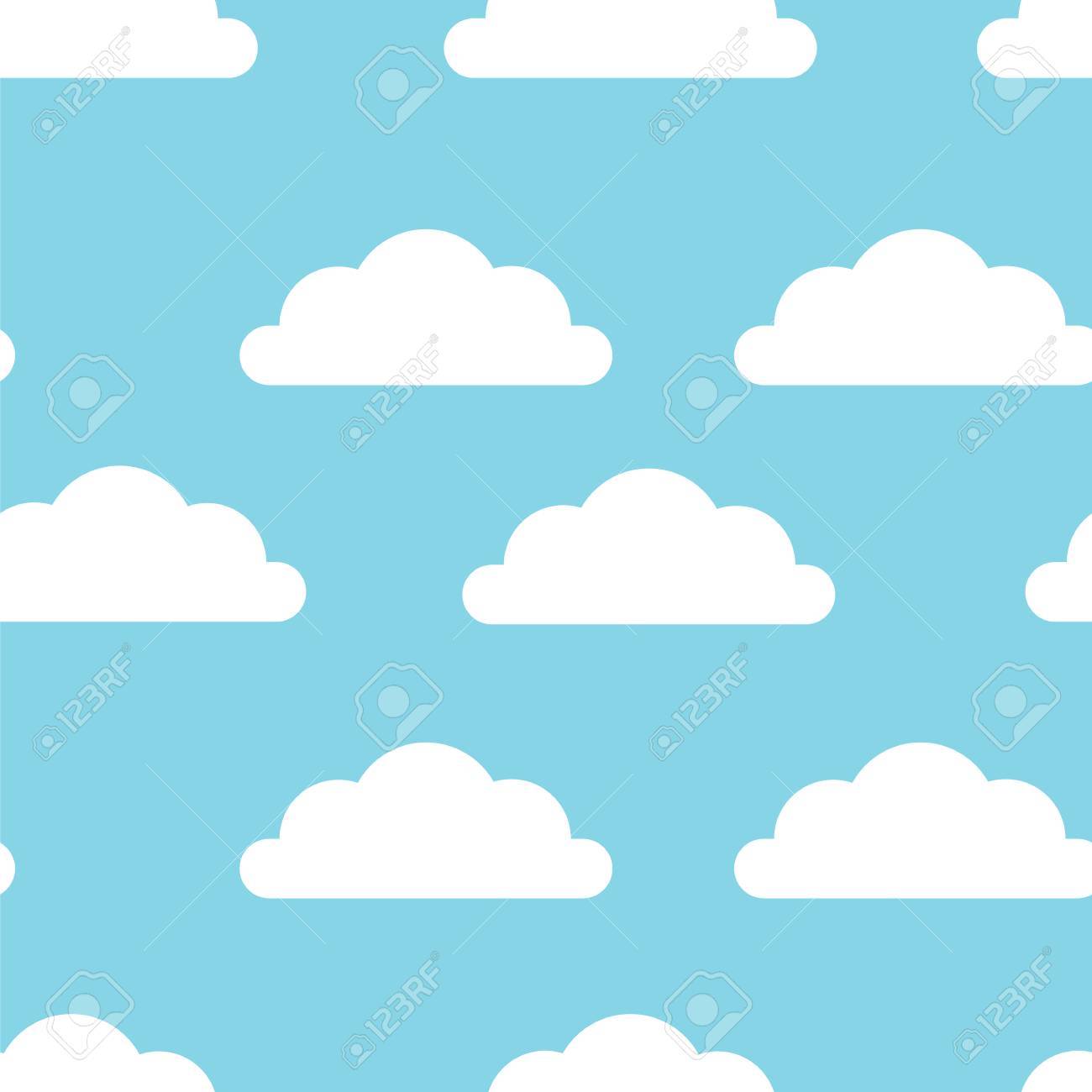 青色の背景色と白のふわふわの雲のイラスト素材 ベクタ Image