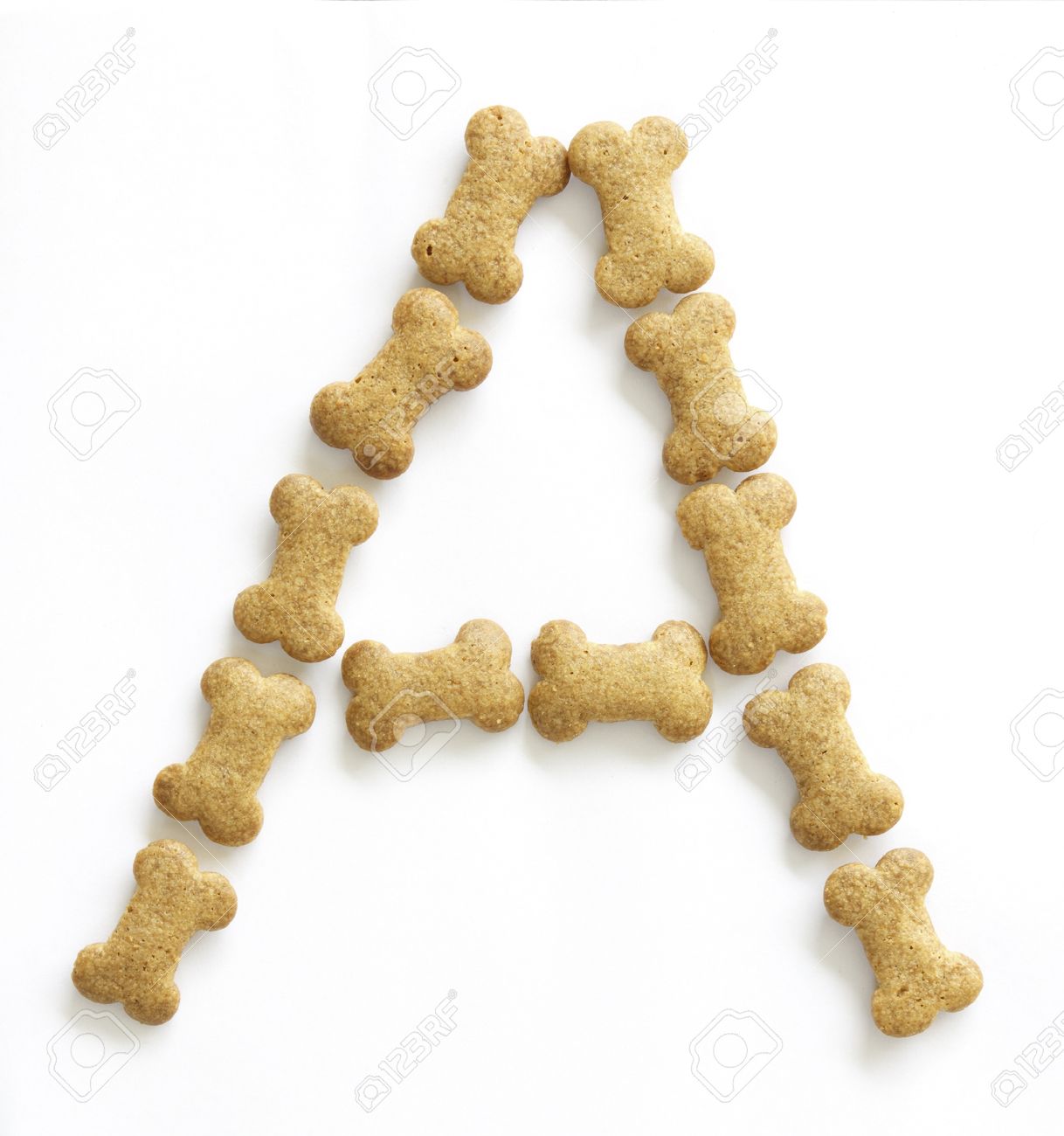 letter a made of bone shaped dog food on white background shot food with letter a