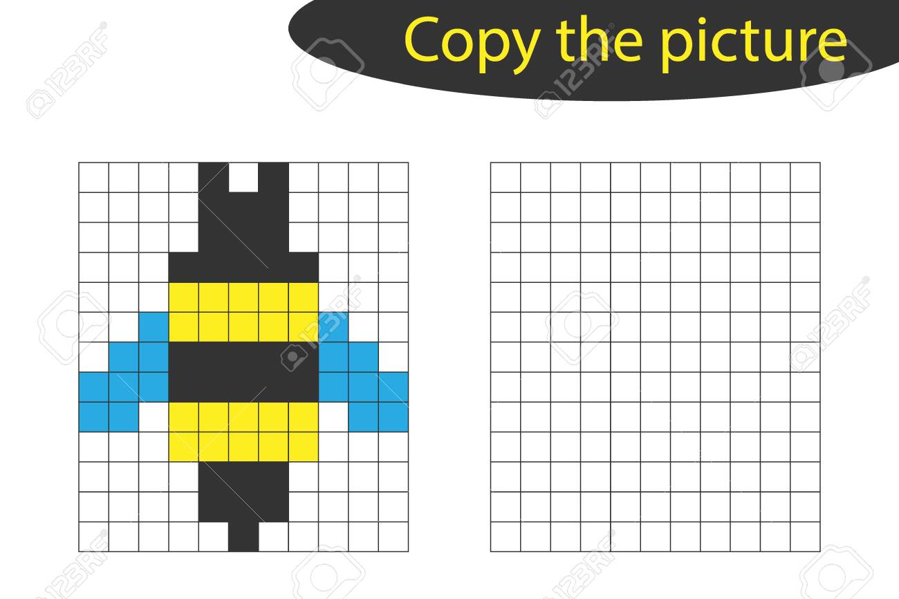 Copy The Picture Pixel Art Bee Cartoon Drawing Skills Training Royalty Free Cliparts Vectors And Stock Illustration Image