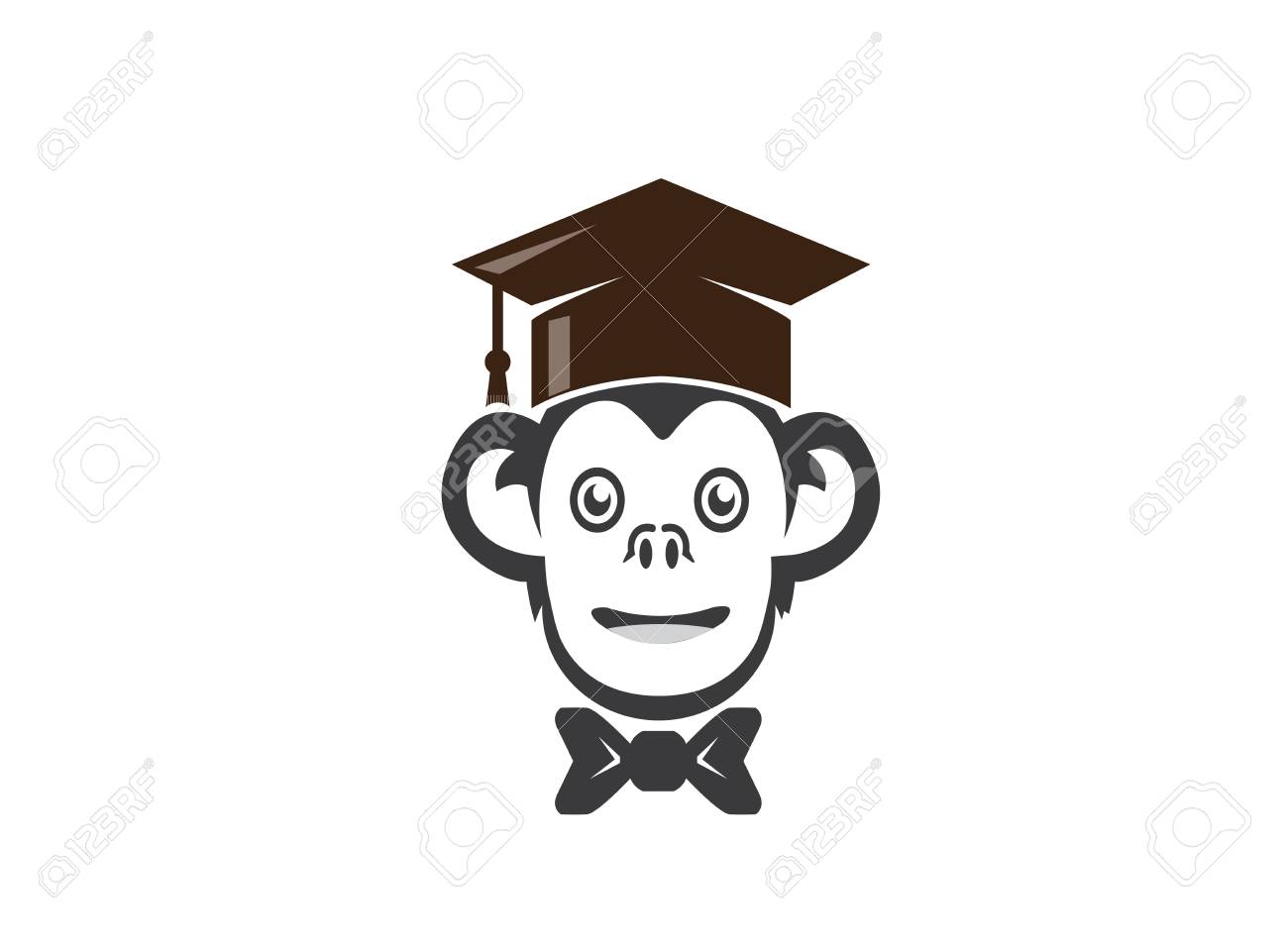 Graduation Hat In Monkey Head Success For Logo Design Smile