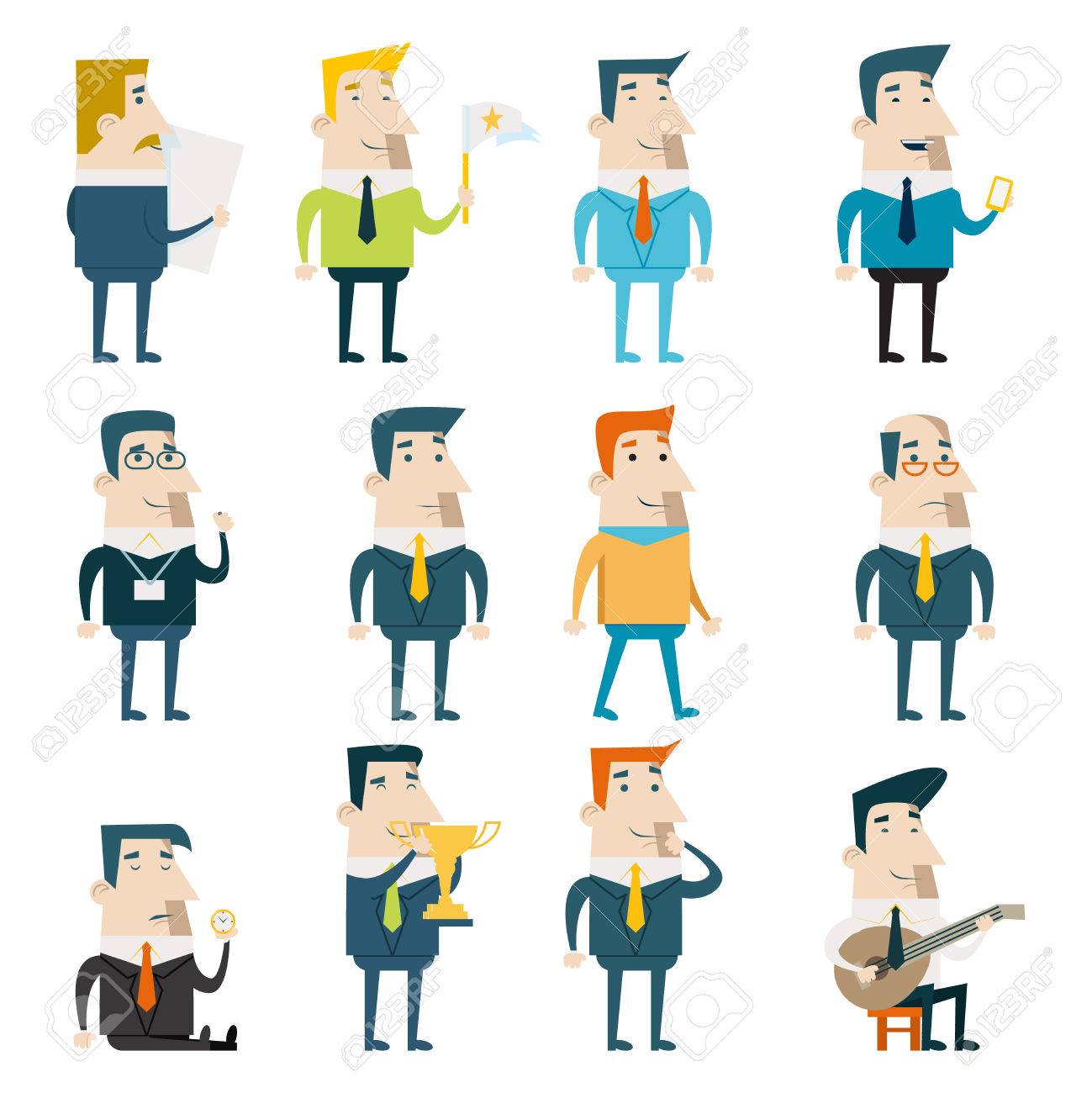 businessman cartoon characters business marketing icons set concept