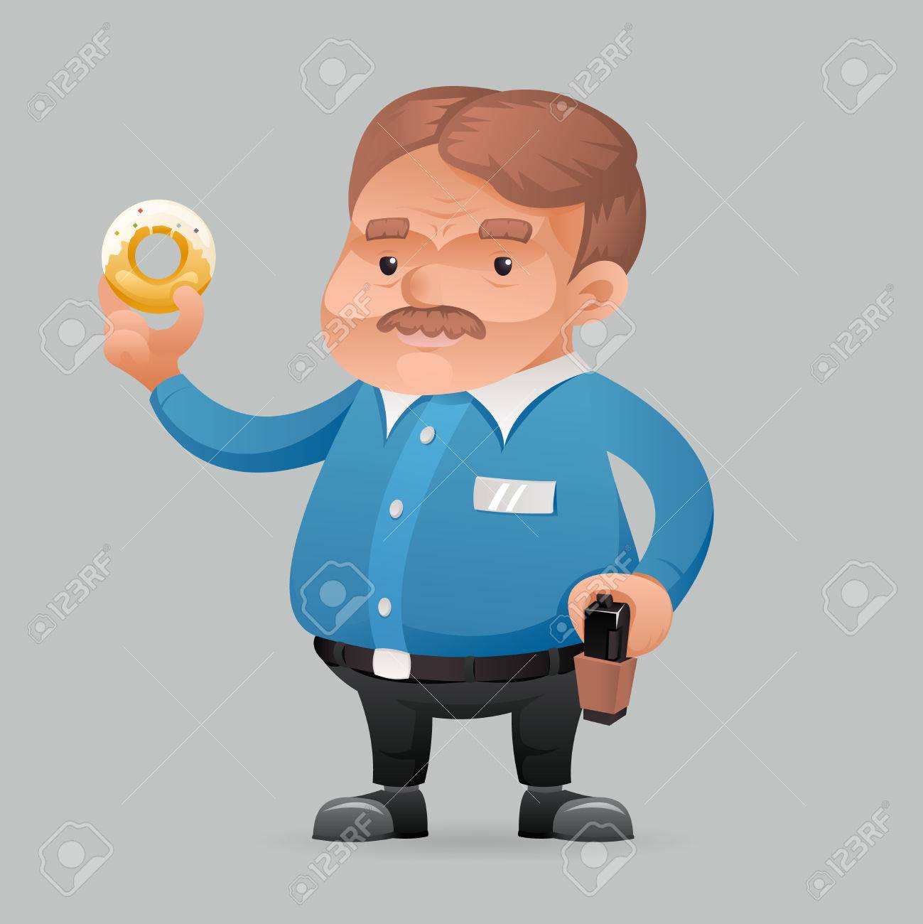 fat policeman security guard with donut icon retro cartoon symbol