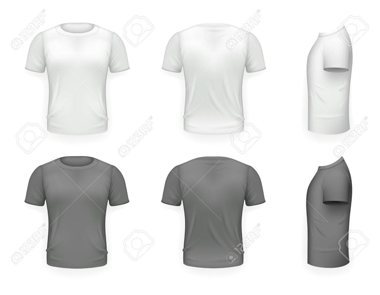Blanco Y Negro T Shirt Lado Frontal Vista Posterior Plantilla Icono De Diseno 3d Realista Fondo Transparente Aislado Ilustracion Vectorial Ilustraciones Vectoriales Clip Art Vectorizado Libre De Derechos Image