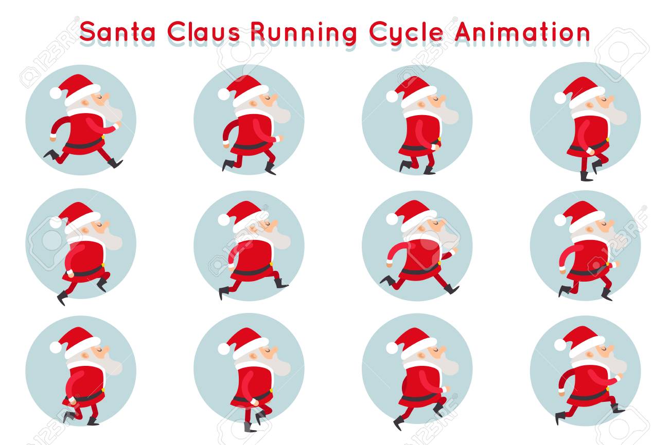 かわいいサンタクロース面白いランニングサイクルアニメーション漫画キャラクターフレーム孤立ベクトルイラスト のイラスト素材 ベクタ Image