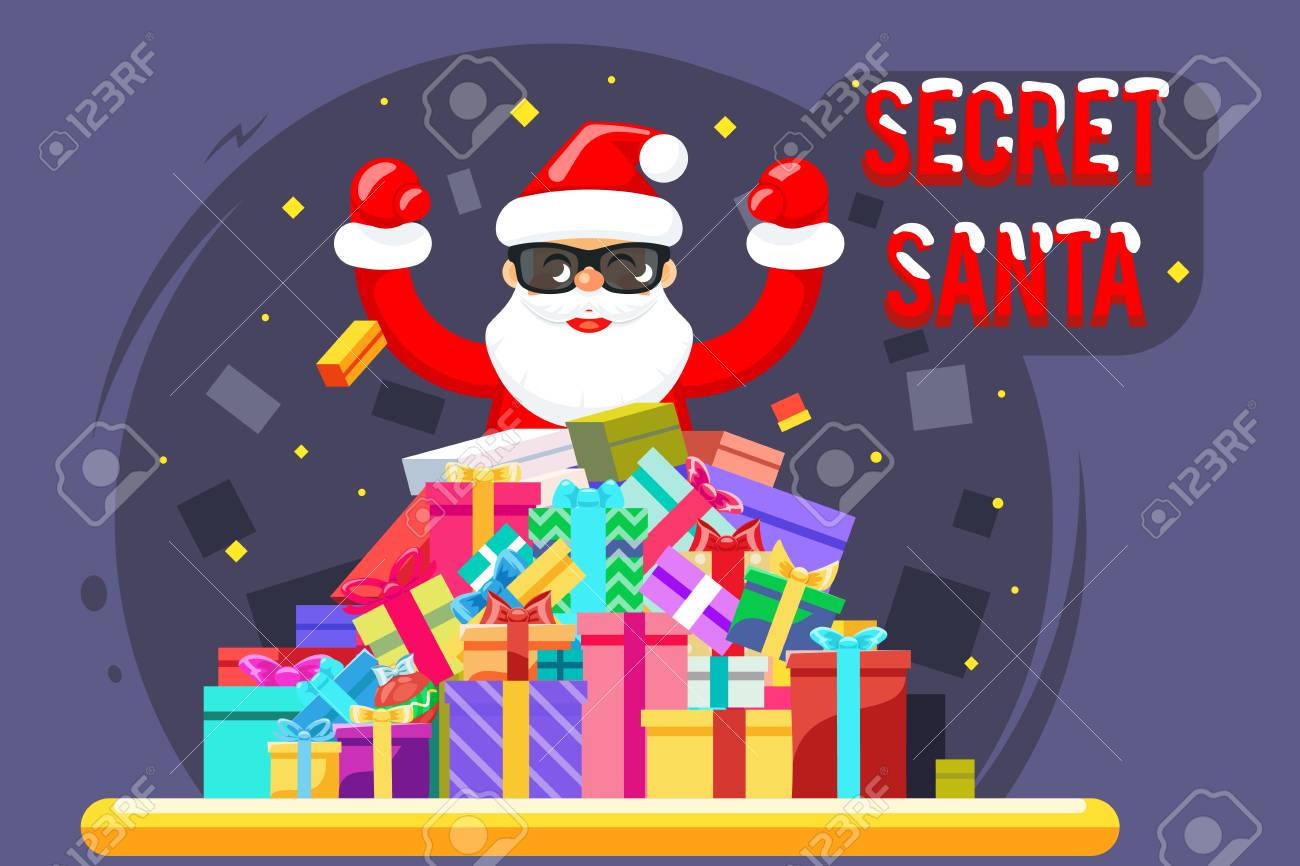 Happy Secret Santa Claus Pile Shopping Goods Christmas Gifts Royalty Free Cliparts Vectors And Stock Illustration Image 110259043