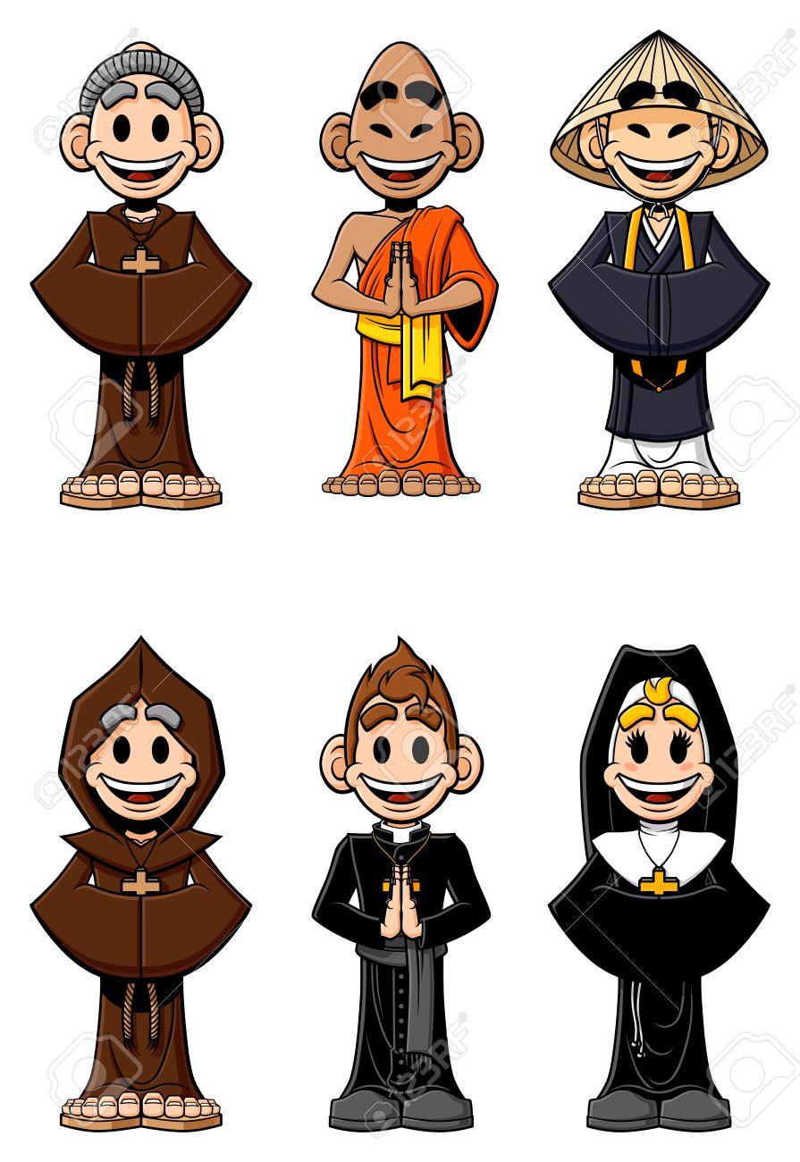 漫画宗教カトリック修道士 仏教の僧侶 尼僧 司祭分離した白い背景の上のコレクション のイラスト素材 ベクタ Image 漫画宗教カトリック修道士 仏教の僧侶 尼僧 司祭分離した白い背景の上のコレクション のイラスト素材 ベクタ Image