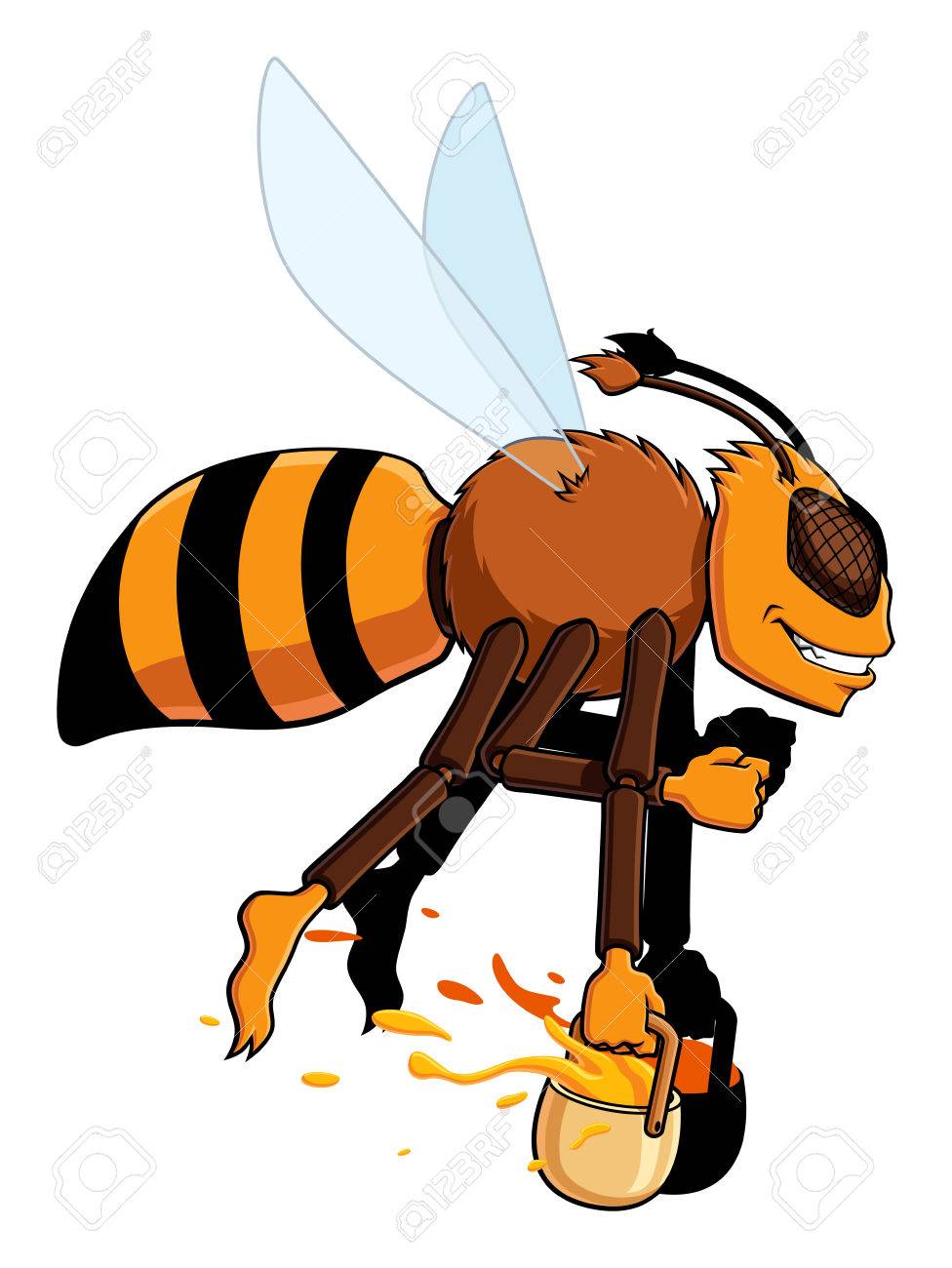 漫画働き蜂運ぶ蜂蜜中のイラスト 白い背景上に分離 のイラスト素材 ベクタ Image
