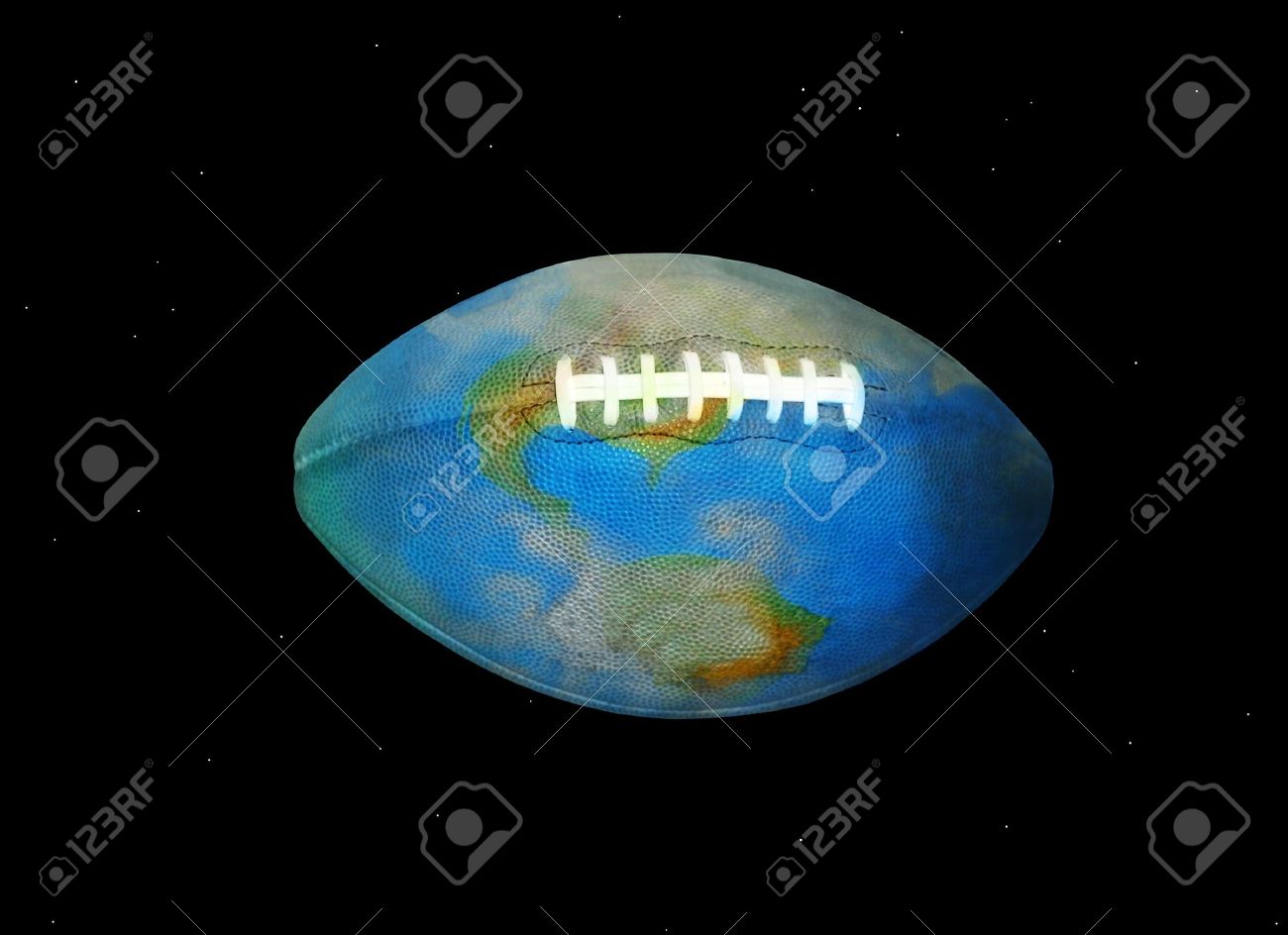 スペース アメリカン フットボールおよびラグビーの世界のサッカー地球 の写真素材 画像素材 Image