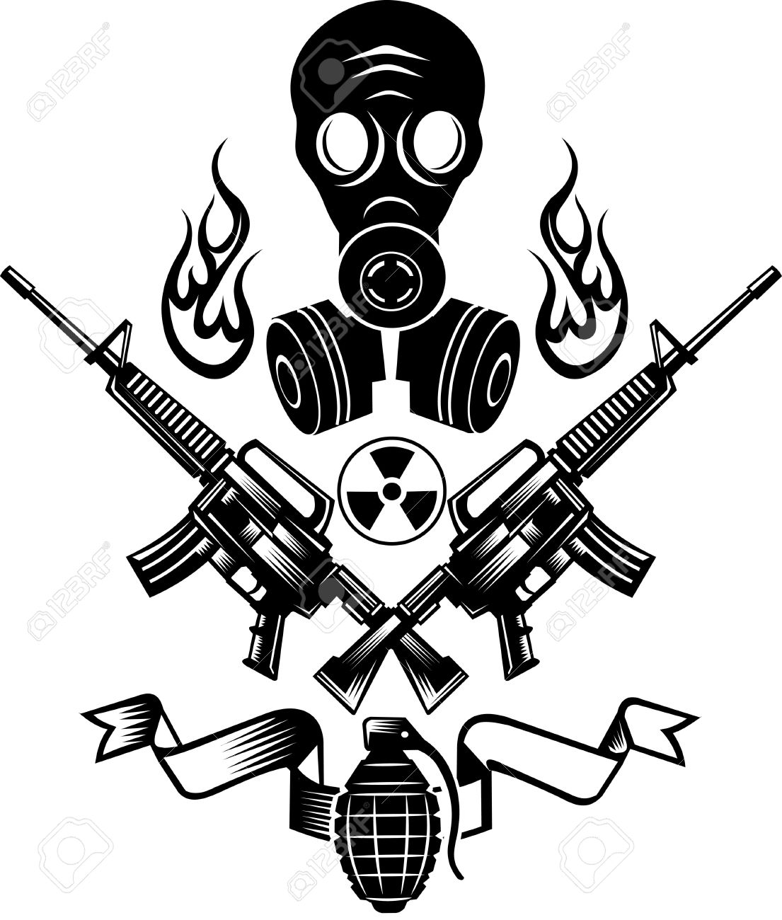 Des Fusils Et Des Bombes à La Grenade Tatouage Masque à Gaz De Combat