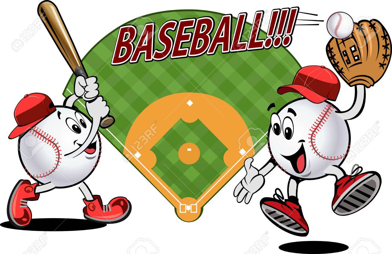 野球のボールを漫画します ボールを遊び 野球広場ショットのイラスト素材 ベクタ Image