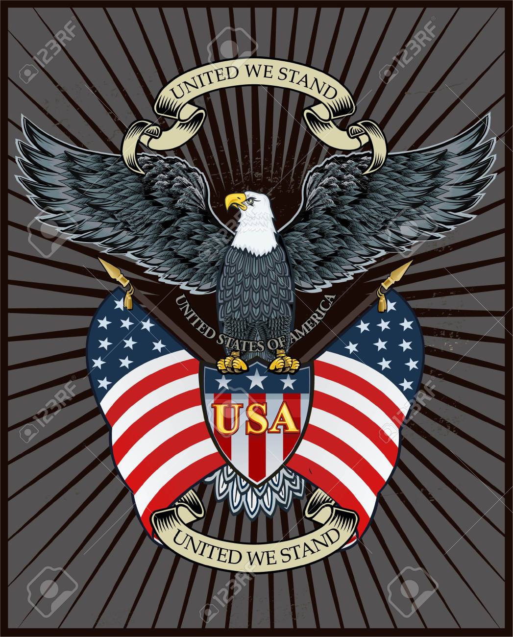 Aigle Americain Avec Des Drapeaux Usa Clip Art Libres De Droits Vecteurs Et Illustration Image