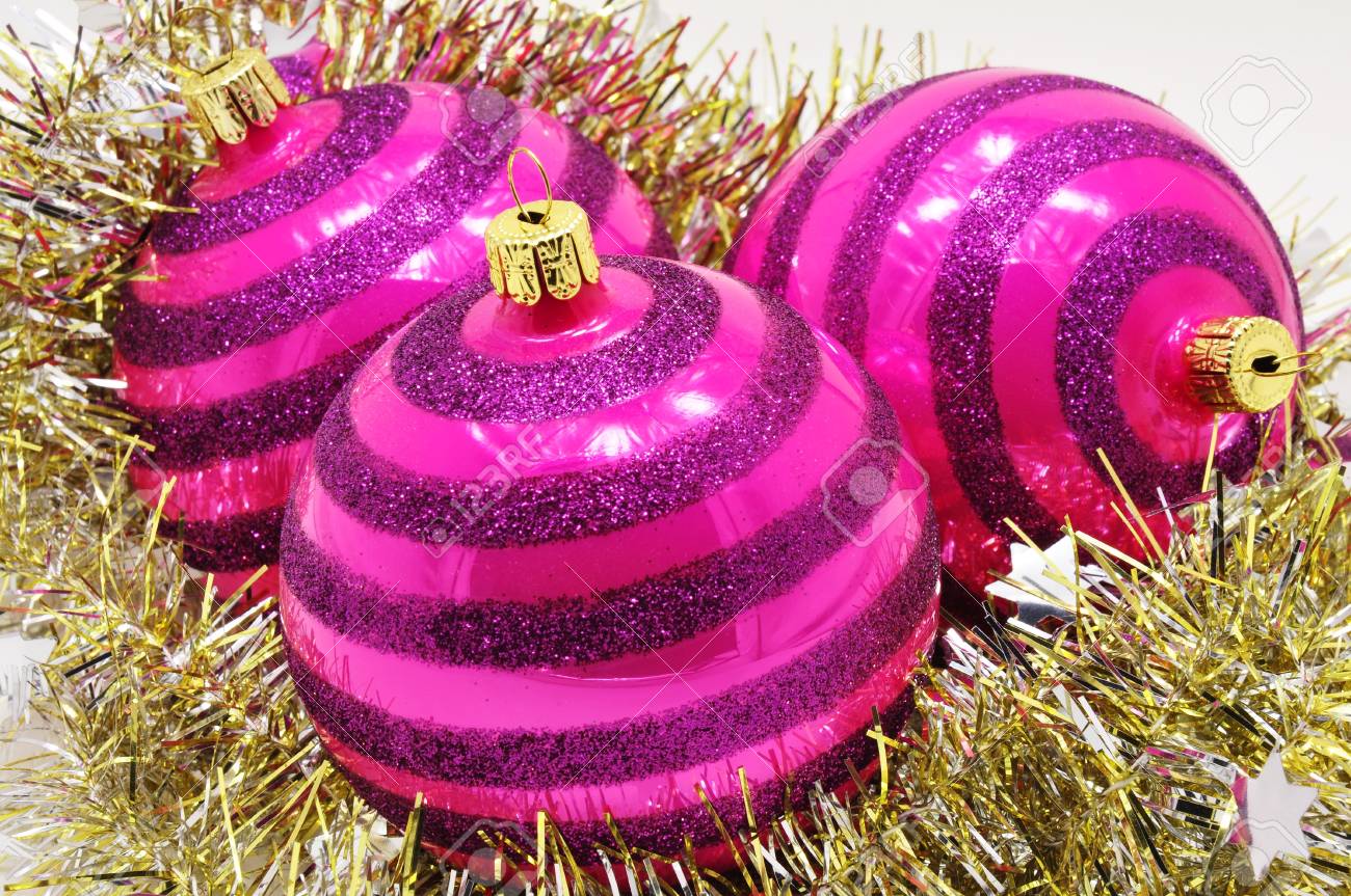Beautiful Purple Christmas Ornaments And Christmas Gold Chain Stock Photo Picture And Royalty Free Image Image 14666706