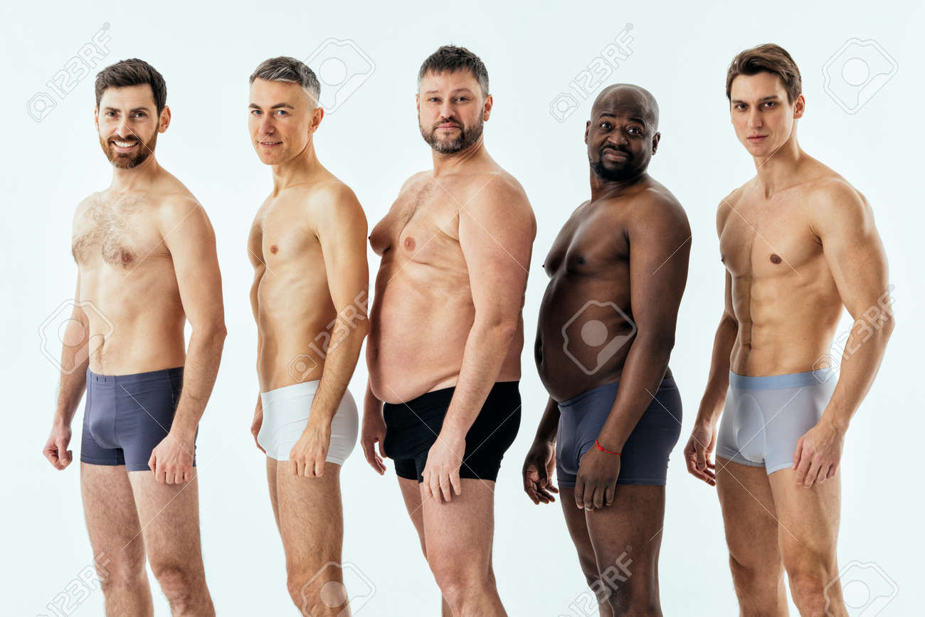 Group Of Multiethnic Men Posing For A Male Edition Body Positive Beauty  Set. Shirtless Guys With Different Age, And Body Wearing Boxers Underwear  Stock Photo, Picture and Royalty Free Image. Image 179906003., image size:1300x867