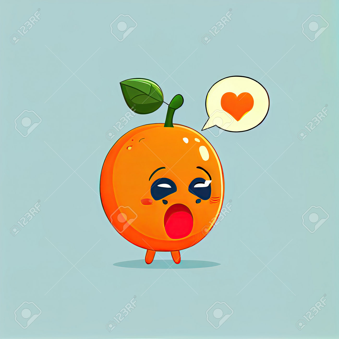 Cute Orange Fruit Cartoon Character Shows Emoji Face Throwing A ...