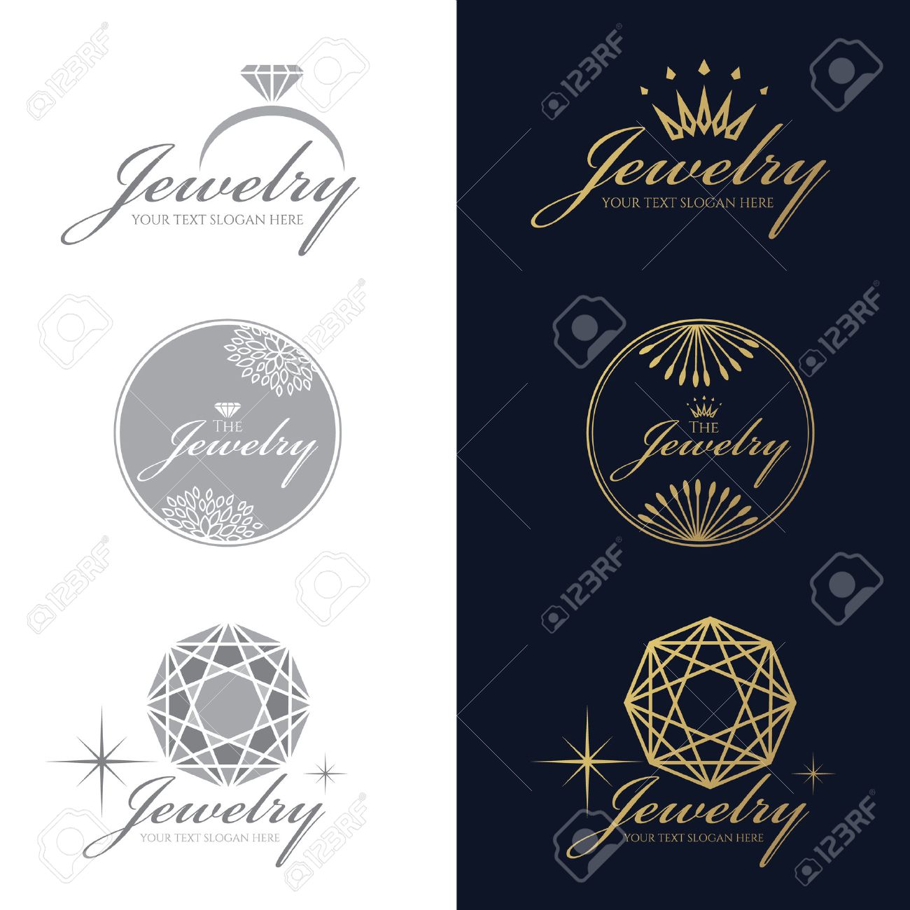 Logotipo De Anillo De La Joyería. Logotipo De La Corona De La Joyería. La Flor De La Joyería Y El Logotipo De Círculo. Logotipo Del Diamante Del Octágono. Conjunto Y
