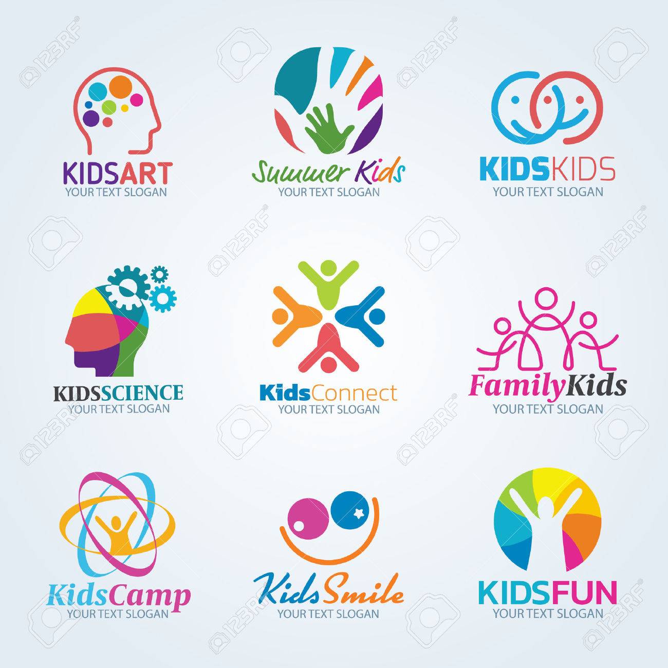 Colorful Kids Art Logo Vector Set Design Royalty Free Cliparts