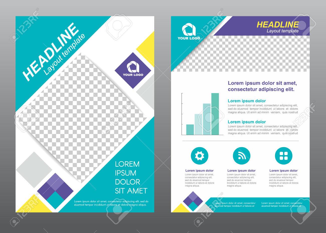 layout flyer template size a4 cover page diamond square blue flyer size