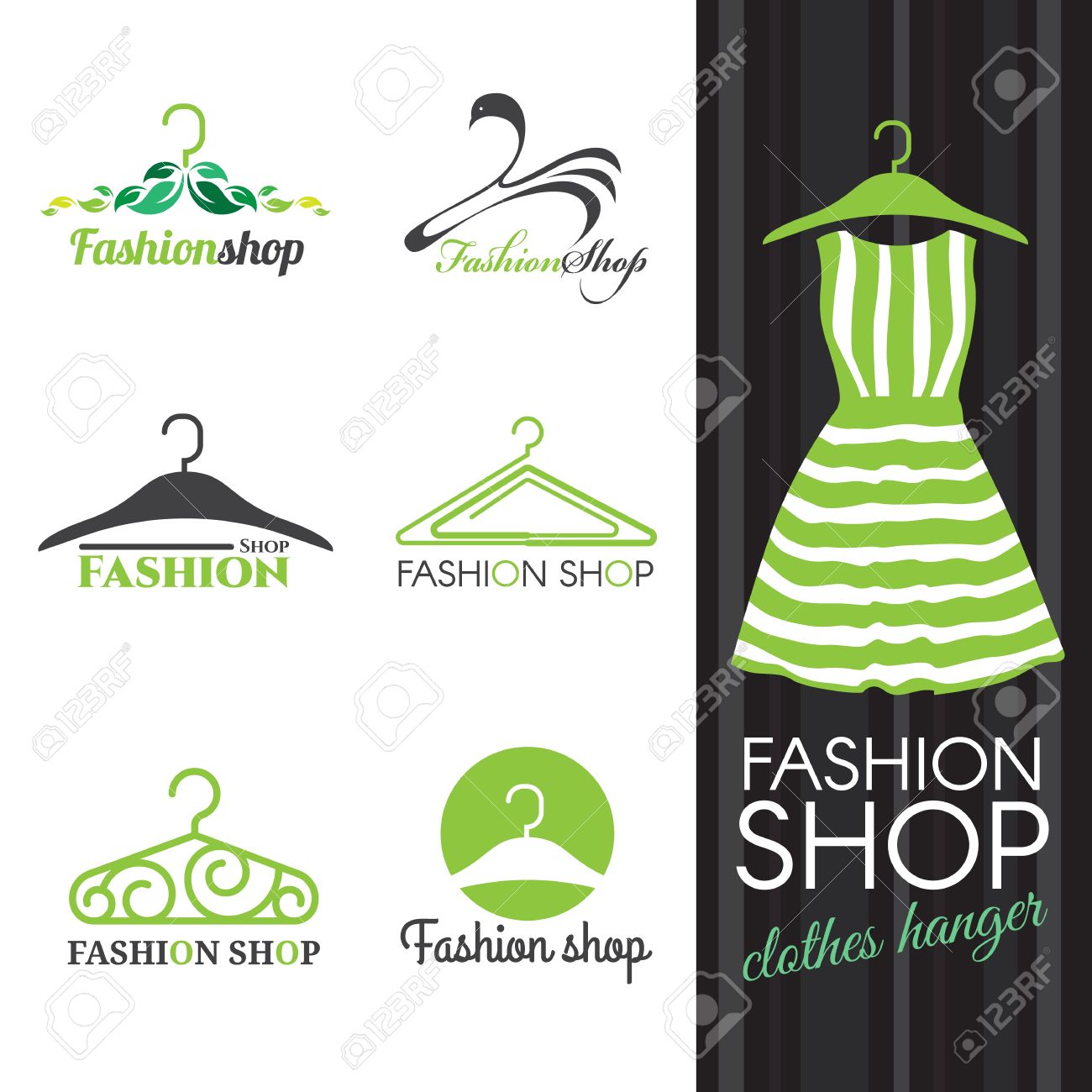 Fashion shop logo - Green Clothes hanger vector set design - 58011360 Fashion shop logo - Green Clothes hanger vector set design - 58011360